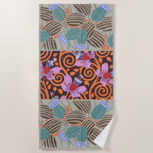 Vibrant Pink and Orange Spiral Flower Decor Beach Towel