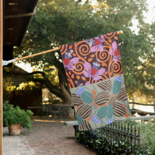 Vibrant Pink and Orange Spiral Flower Decor House Flag