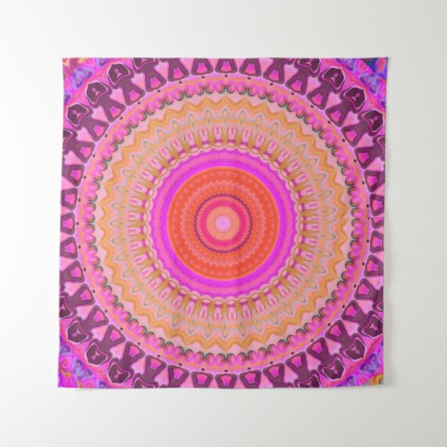 Vibrant pink and purple mandala print tapestry