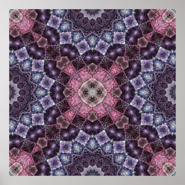 Vibrant Pink and Purple Mandala Web Pattern Poster (Front)