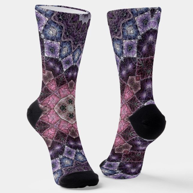 Vibrant Pink and Purple Mandala Web Pattern Socks (Angled)