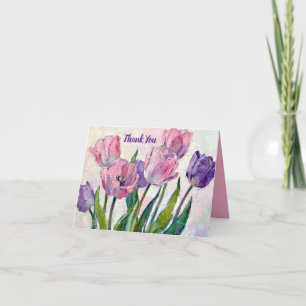 Vibrant Pink and Purple Tulips Letterpress Thank You Card