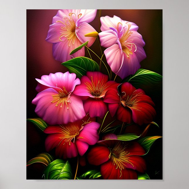 Vibrant pink and red blossoms poster (Front)