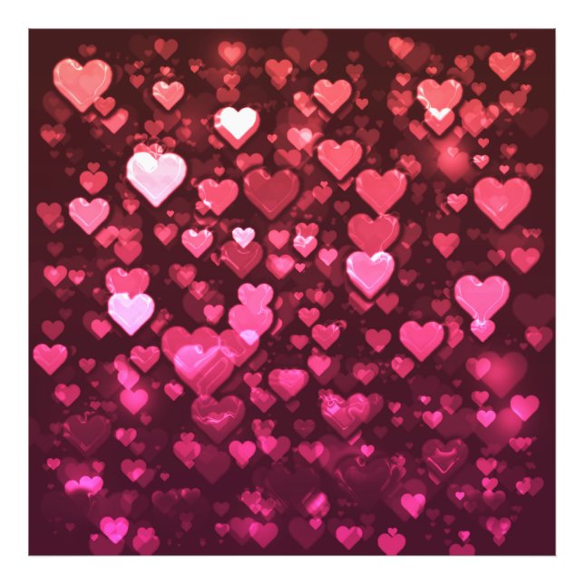 Vibrant Pink and Red Bokeh Hearts of Love Photo Print (Front)