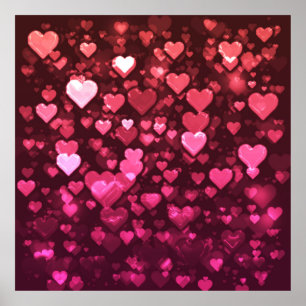 Vibrant Pink and Red Bokeh Hearts of Love Poster
