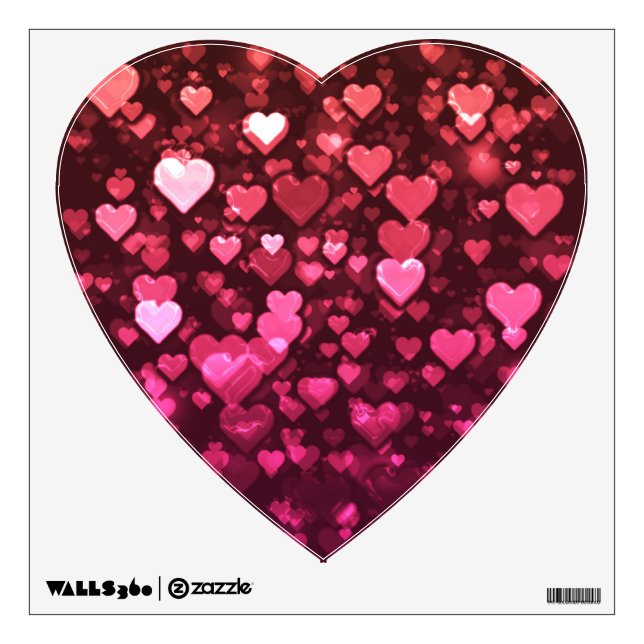 Vibrant Pink and Red Bokeh Hearts of Love Wall Sticker (Front)