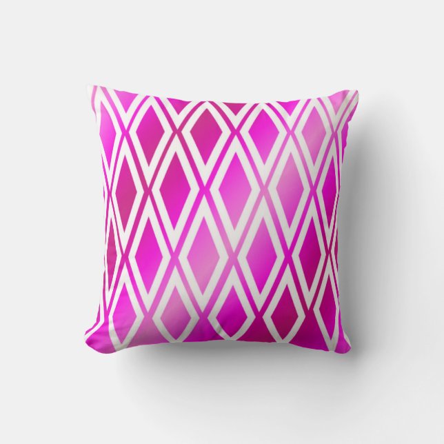 Vibrant Pink and White Diamond Pattern Throw Pillow (Front)