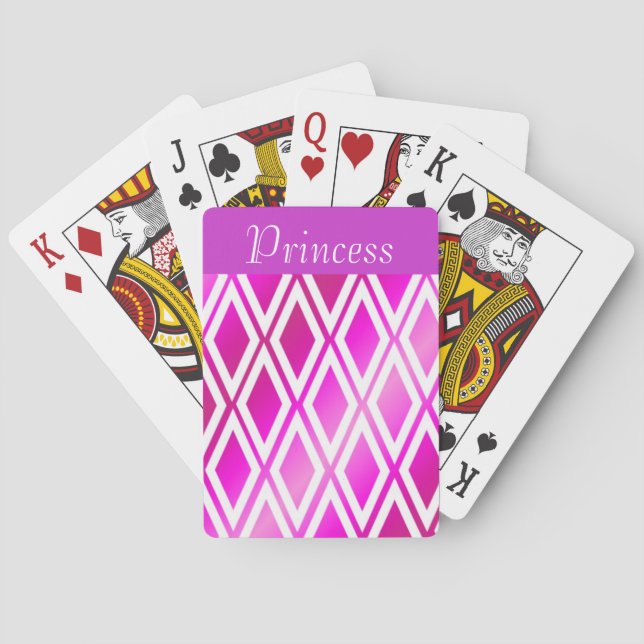 Vibrant Pink and White Diamonds Poker Cards (Back)