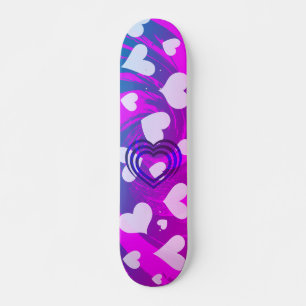 Vibrant Pink and White Heart Pattern Skateboard