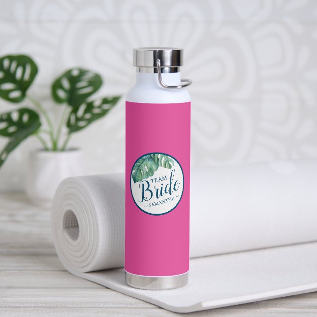 Vibrant Pink and White Personalized Water Bottle (Yoga)