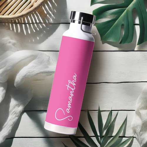Vibrant Pink and White Personalized Water Bottle