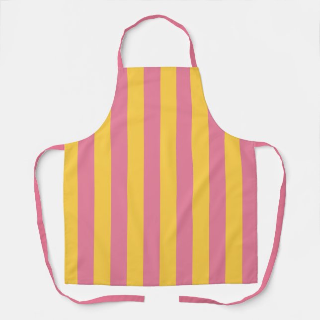 Vibrant Pink and Yellow Vertical Striped Pattern Apron (Front)