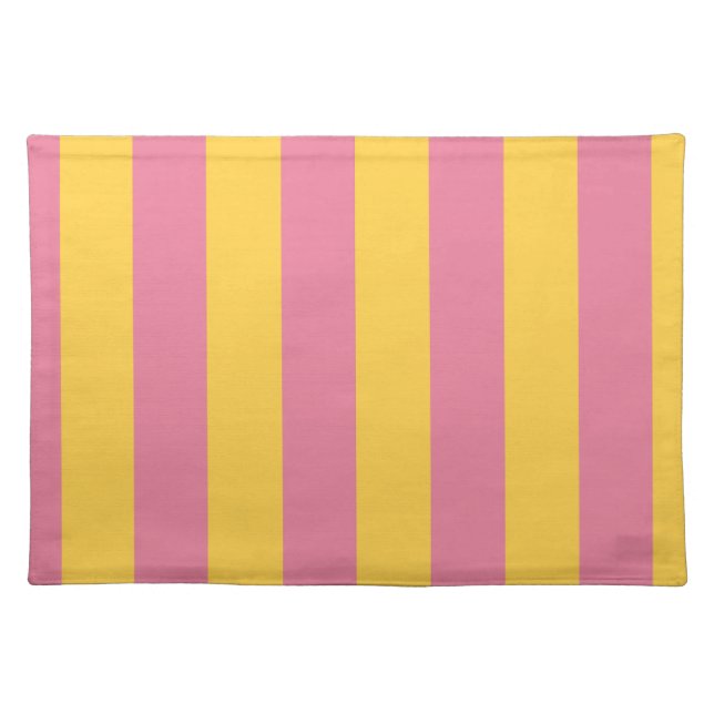 Vibrant Pink and Yellow Vertical Striped Pattern Cloth Placemat (Front)