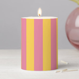 Vibrant Pink and Yellow Vertical Striped Pattern Pillar Candle