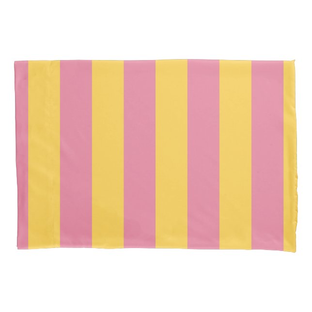 Vibrant Pink and Yellow Vertical Striped Pattern Pillow Case (Front)