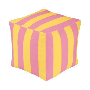Vibrant Pink and Yellow Vertical Striped Pattern Pouf