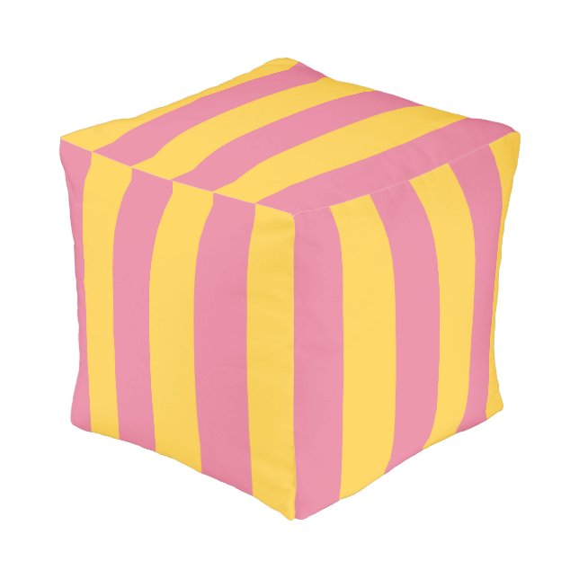 Vibrant Pink and Yellow Vertical Striped Pattern Pouf (Angled Back)