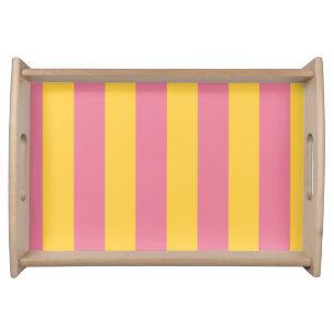 Vibrant Pink and Yellow Vertical Striped Pattern Serving Tray