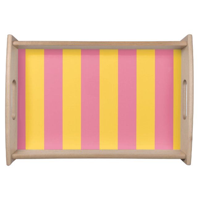 Vibrant Pink and Yellow Vertical Striped Pattern Serving Tray (Front)