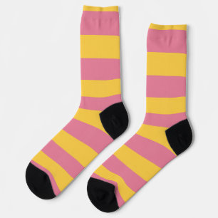 Vibrant Pink and Yellow Vertical Striped Pattern Socks