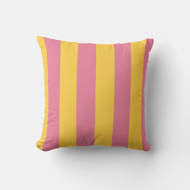 Vibrant Pink and Yellow Vertical Striped Pattern Throw Pillow (Front)