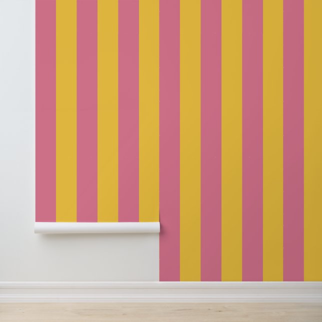 Vibrant Pink and Yellow Vertical Striped Pattern Wallpaper (Application)