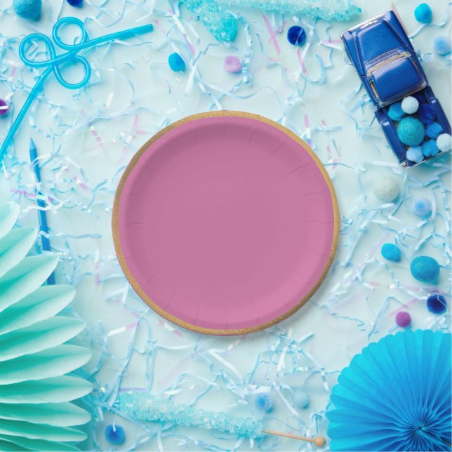vibrant pink background with a golden rim paper plates (Party)