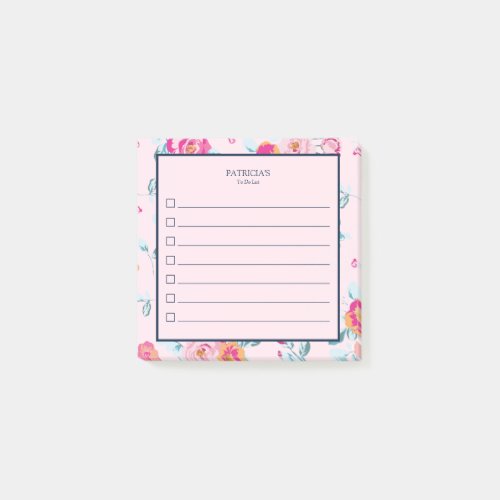 Vibrant Pink Blush Floral Custom Name To Do List Post_it Notes