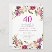 Vibrant Pink Botanical Floral 40th Birthday Invite (Front)