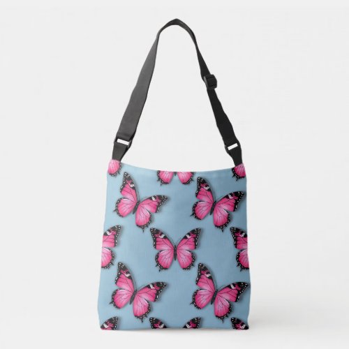 Vibrant Pink Butterflies Pattern Crossbody Bag