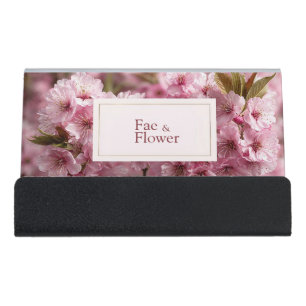 Vibrant Pink Cherry Blossom Bokeh Desk Business Card Holder