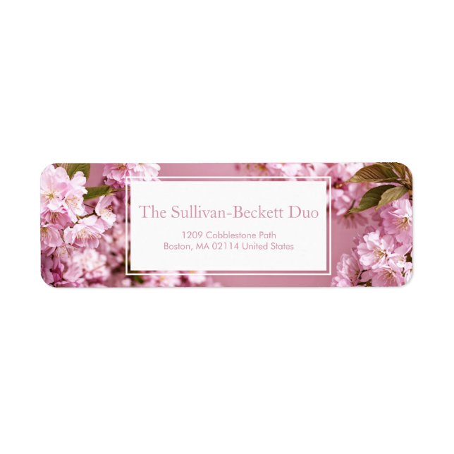 Vibrant Pink Cherry Blossom Petal Lush Botanical Label (Front)