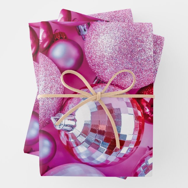 Vibrant Pink Christmas Ornaments  Wrapping Paper Sheets (In situ)