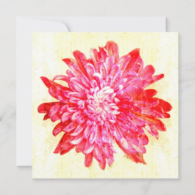 Vibrant pink chrysanthemum flower invitation (Front)