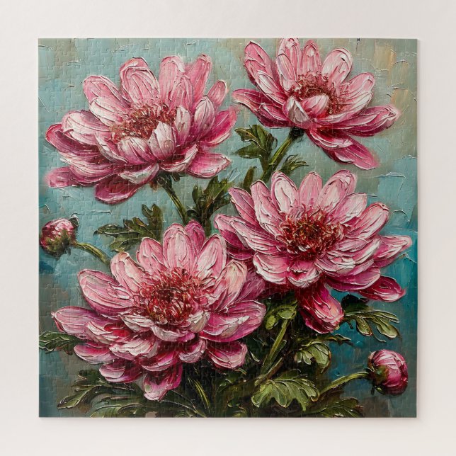 Vibrant Pink Chrysanthemum Flowers Jigsaw Puzzle (Vertical)