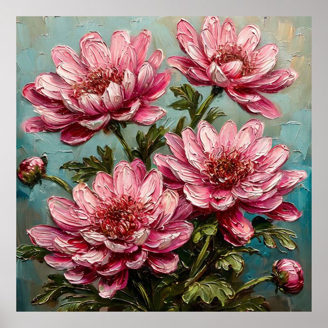 Vibrant Pink Chrysanthemum Flowers Poster (Front)