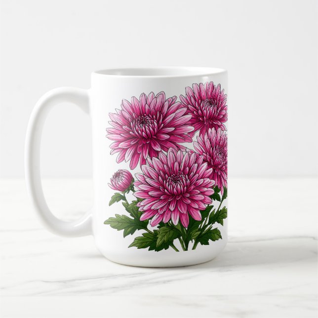 Vibrant Pink Chrysanthemums Blooming Coffee Mug (Left)