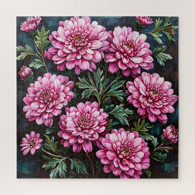 Vibrant Pink Chrysanthemums Jigsaw Puzzle (Vertical)