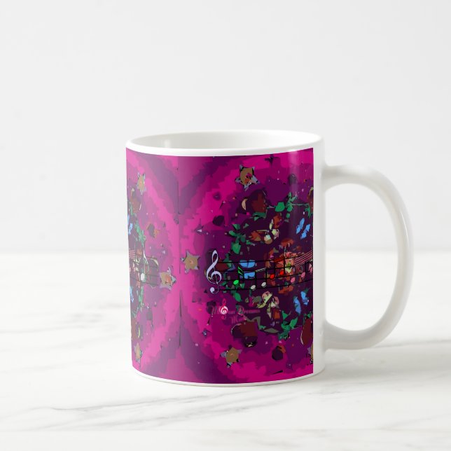 Vibrant Pink Colorful Abstract Flowers & Music Mug (Right)