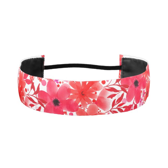  Vibrant Pink Coral Floral Pattern  Athletic Headband (Front)