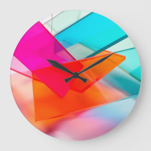 Vibrant Pink Cyan Modern Geometric Layers Large Clock