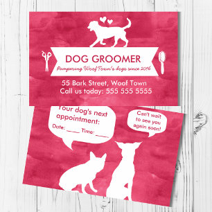 Vibrant Pink Dog Groomer Appointment Reminder Business Card