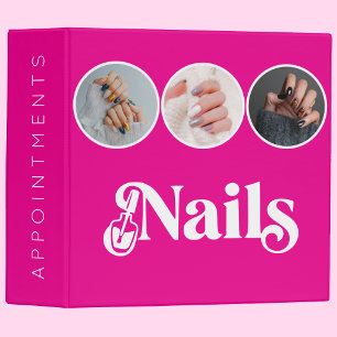 Vibrant Pink Elegant 3 Photo Nails Appointments Ring Binder