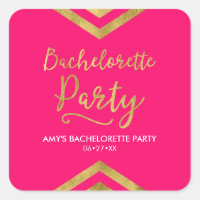 Vibrant Pink Faux Gold Chevron Bachelorette Party Square Sticker