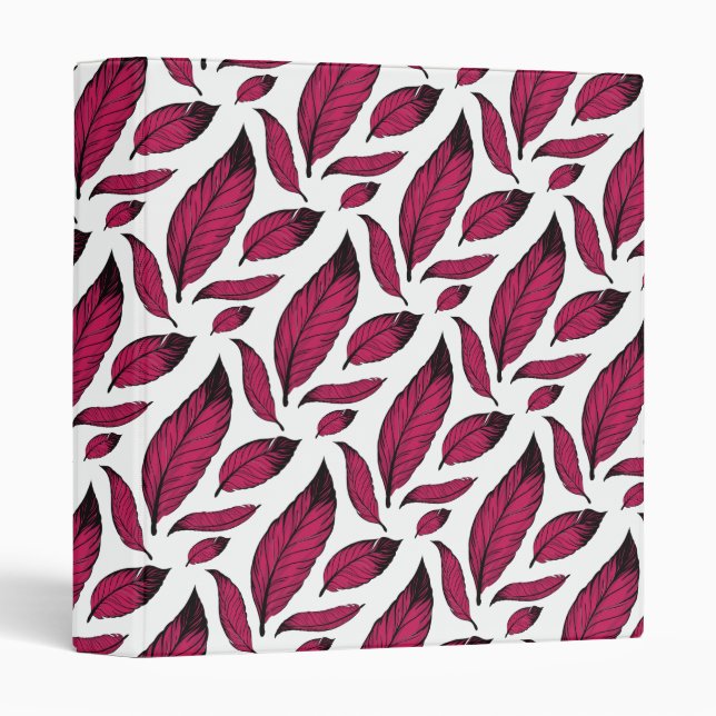 Vibrant Pink Feather Pattern 3 Ring Binder (Front/Spine)