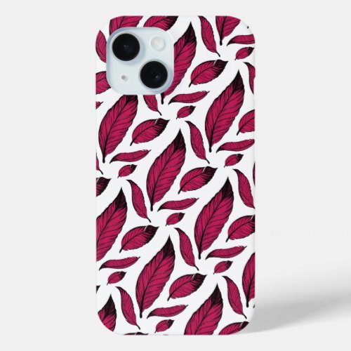 Vibrant Pink Feather Pattern  iPhone 15 Case