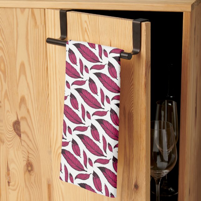 Vibrant Pink Feather Pattern Kitchen Towel (Thirds Fold)