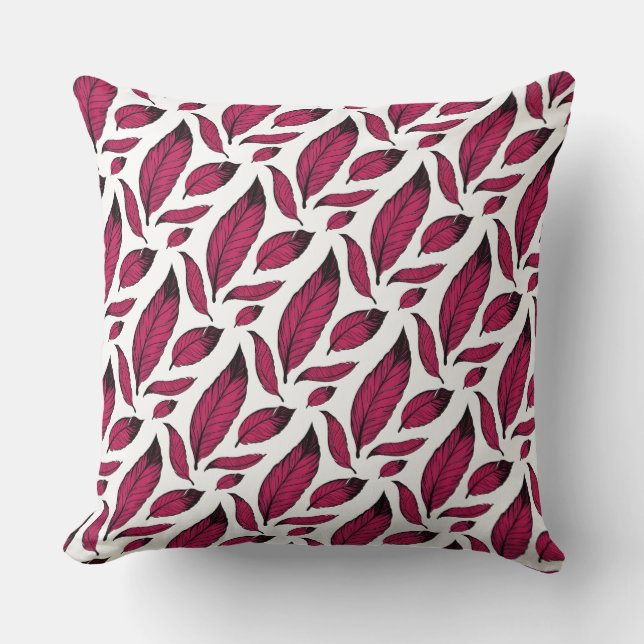 Vibrant Pink Feather Pattern Throw Pillow (Front)
