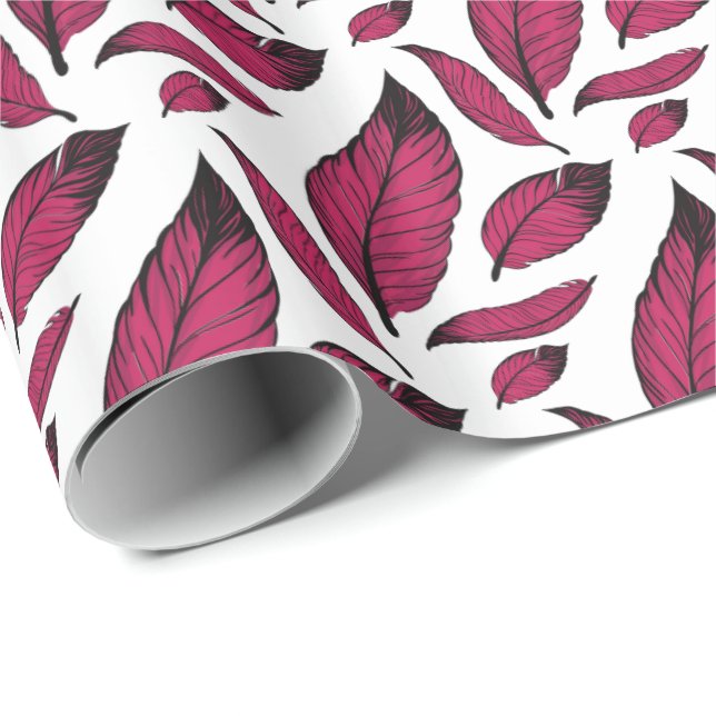 Vibrant Pink Feather Pattern Wrapping Paper (Roll Corner)