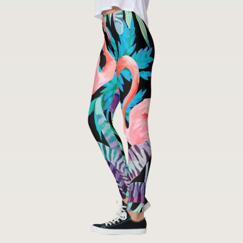 Vibrant Pink Flamingo print leggings